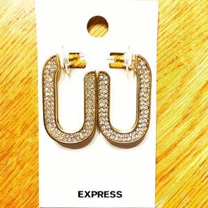 NEW Express Gold with Pave White Crystal Oval Loops Earrings